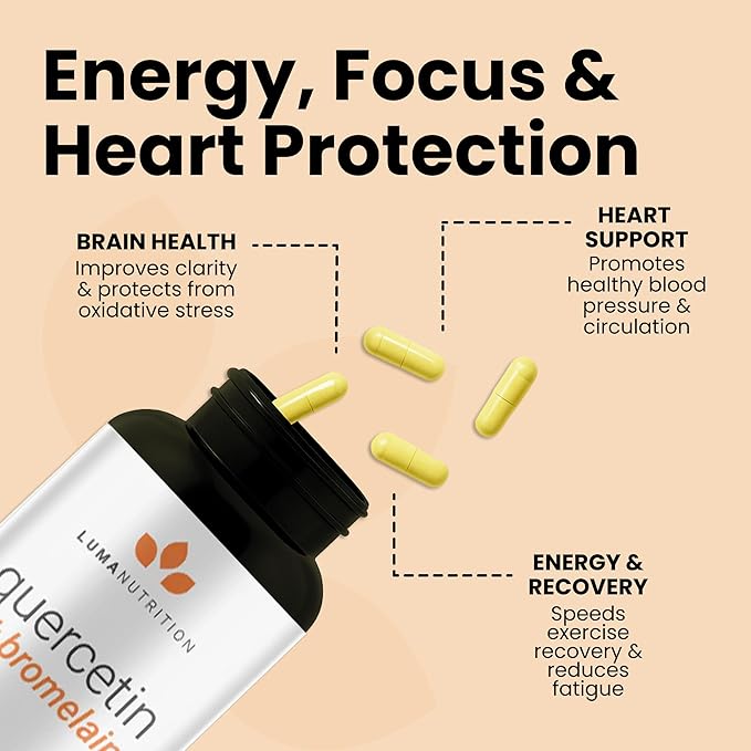 Luma Nutrition Quercetin 500mg - Quercetin with Bromelain Supplement - Antioxidant - Immune Support - Vegan & Gluten-Free - 60 Capsules