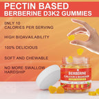 Berberine Supplement Gummies Sugar Free, Extra Absorption with Liposomal Berberine & Berberine HCI, Calcium, Magnesium, AMPK Activitor for Sugar & Level, Immune, Energy, Metabolism -Pack of 2