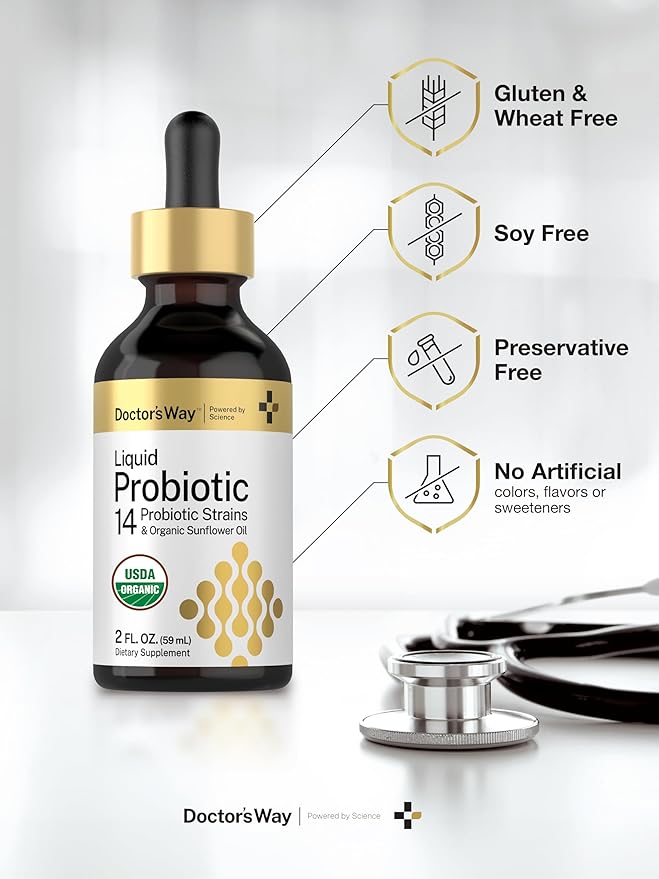 Doctor's Way Liquid Probiotic for Women and Men | 3 Billion CFU | 2 fl oz | 14 Strains with Organic Sunflower Oil | Non-GMO, Gluten Free Supplement