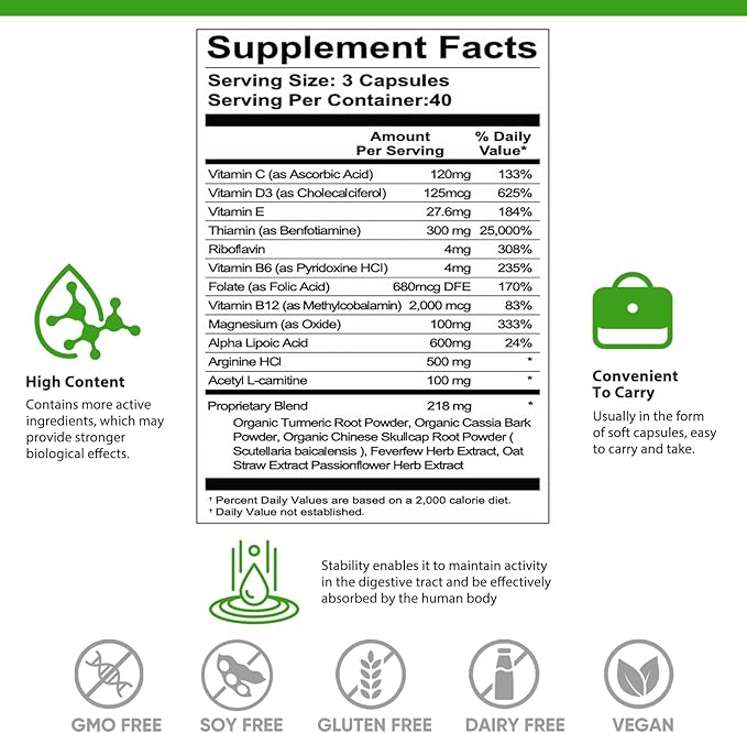 Neuropathy Nerve Relief Support,Nerve Savior for Neuropathy, with 600mg Alpha Lipoic Acid -Benfotiamine, Maximum Strength Natural Nerve Vitamins -120 Capsules
