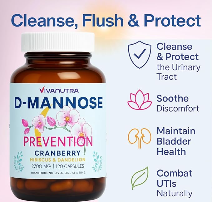 Cranberry Pills for Women with D-Mannose - D Mannose Supplements for Women + Cranberry Supplement - Daily Urinary Support, Bladder Comfort & pH Balance - 120 Veggie Capsules