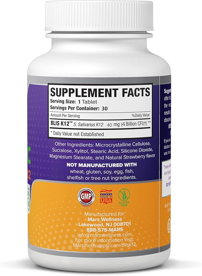 Oral Probiotic Supplement with BLIS K12 4 Billion CFU - Doctor Formulated 30 Day Supply Bottle for Bad Breath, Strep, Cavities, Gum and Oral and Dental Health - Sugar Free - USA Made - 24 Pack