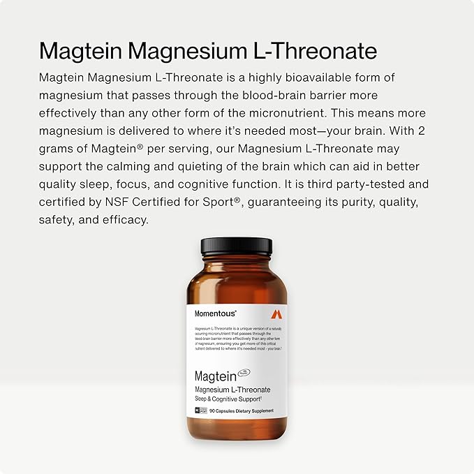 Momentous Magtein Magnesium L-Threonate 145mg, Apigenin Supplement, & L-Theanine Supplement - Supports Cognitive Function & Promotes Rest, Relaxation, & Focus - NSF Certified, GMO-Free, Gluten Free