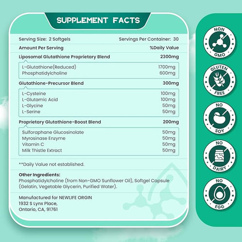 2800 MG Liposomal Glutathione Supplement, Detoxifying & Immune, Aging Defense, Energy, Glutathione Unique Formulation Reduced