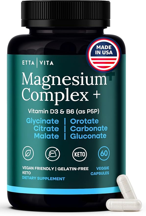 Magnesium Glycinate Complex for Women & Men - 500mg (7-in-1) with D3 & B6, Glycinate, Citrate, Malate, Taurate, Gluconate, Carbonate, & Orotate - Supports Sleep and Muscle Health [Oxide-Free] 60ct