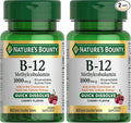 Nature's Bounty Vitamin B-12 Quick Dissolve Tablets,1000mcg,Aids in The Conversion of Food into Cellular Energy,Cherry Flavor,60ct,(Pack of 2)