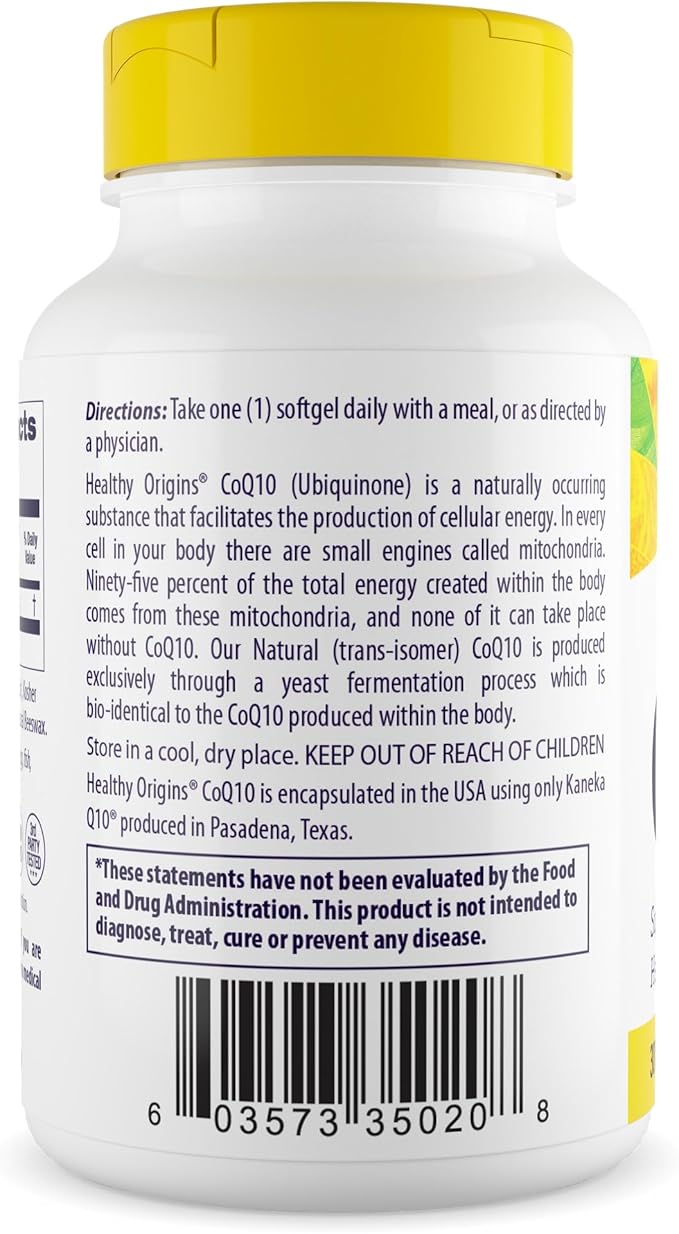 Healthy Origins® CoQ10 300 mg – Natural Trans-Isomer Ubiquinone – Yeast Fermented, Supports Heart Health & Cellular Energy – Non-GMO 30 Softgels