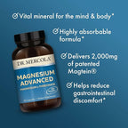 Dr. Mercola Magnesium Advanced - 2,000 mg Magtein Magnesium L-Threonate - Supports Brain & Cellular Function - Superior Absorption - Non-GMO, Gluten-Free & Soy-Free - 90 Capsules (2 Pack, 60 Servings)