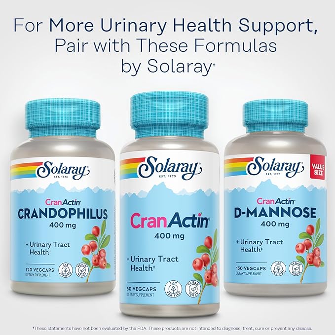 SOLARAY CranActin Cranberry Extract 400 mg - Cranberry Supplements for Women and Men - Bladder and Urinary Tract Health Support with Vitamin C - Vegan, 60-Day Guarantee (60 CT)