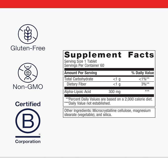 Metagenics Alpha-Lipoic Acid 300 mg - Metabolism & Antioxidant Support Supplement for Tissue, Brain & Heart Health* - Non-GMO, Gluten-Free, Vegan, Soy-Free - GMP Certified Facility - 60 Tablets