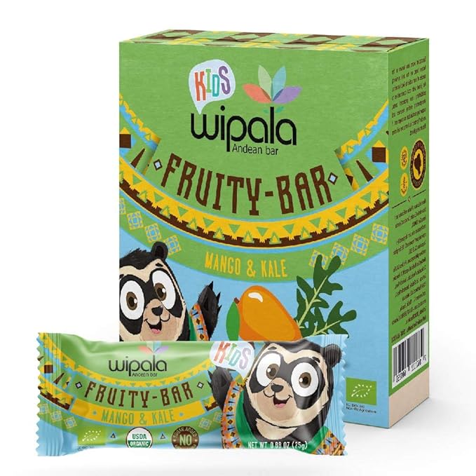 Wipala KIDS Organic Fruit Bars, Mango & Kale, Vegan, Non-GMO, Healthy Snack (12 Pack)