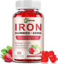 Iron Supplement Gummies, 65mg Iron for Women Men Kids, Natural Vegan Iron Gummy with Folate Gentle on Stomach, Gluten Free, Energy Support & Immune Health, 60 Gummies