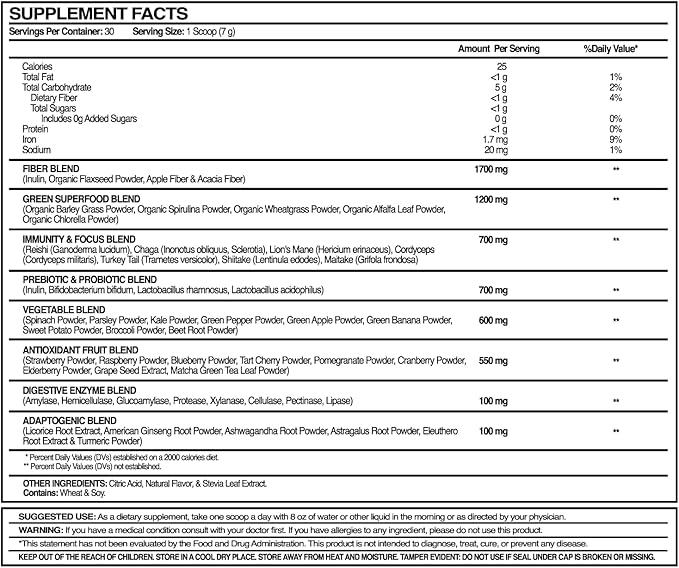 365Greens Daily Essential Premium Superfood with 75 Minerals, Vitamins, Vegetables, Fruits and adaptogens. Green 7.4 oz (3)