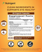 Lutein 20 mg with Zeaxanthin, Liquid Filled Organic Capsules, Eye Health Supplements, Support Vision Health, Gluten Free, Soy Free (60ct)