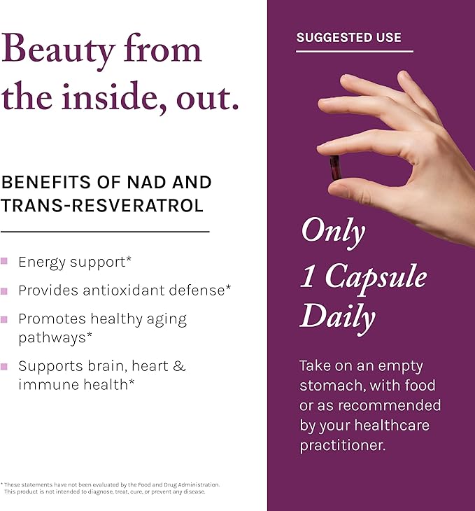 Reserveage NAD Resveratrol Plus+ - Antioxidant Support for Brain Health, Heart Health, Cellular Energy & More - 30 Veggie Capsules (30 Servings)