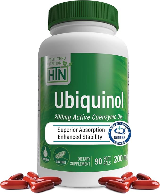 Health Thru Nutrition Ubiquinol 200mg 90 Softgels as Kaneka QH Reduced CoQ-10 | Stabilized - 3rd Party Tested | Enhanced Bioavailability | Cardiovascular & Mitochondria Function Support | Non-GMO