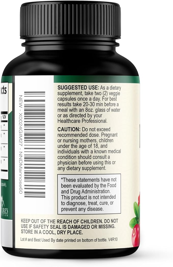 D-Mannose 1000mg Per Serving - Cranberry & Hibiscus - Effective Fast-Acting, Flush The Impurities for Bladder, Urinary Tract Health Support Supplement, for Women and Men, USA Bottled - 60 Capsules