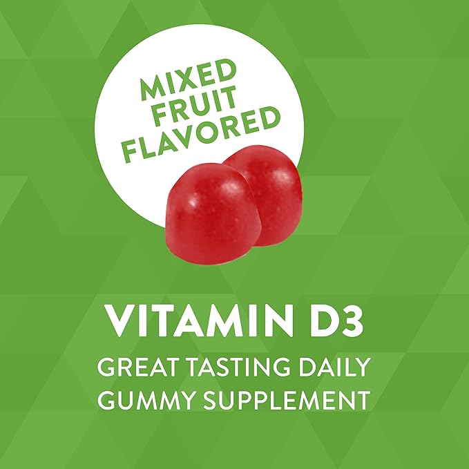 Nature's Way Vitamin D3 Gummies, Supports Immune and Bone Health*, 2000 IU (50 mcg) per 2-Gummy Serving, Vitamin D3 2000IU per 2 Gummies, Mixed Fruit Flavored, 120 Count