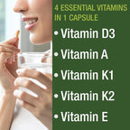 Peak Performance Vitamins D 5,000 iu + A + K + E All in 1 Easy to Swallow Vegan Capsule. ADK Vitamin Supplement with E D3 K2. Essential Vitamins for Mood, Immune, Bone, Vision, Heart