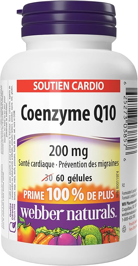 Webber Naturals Coenzyme Q10 (CoQ10) 200 mg, 60 Softgels, High Potency Antioxidant Supplement for Heart Health and Cellular Energy Production, 60 Day Supply, Gluten Free