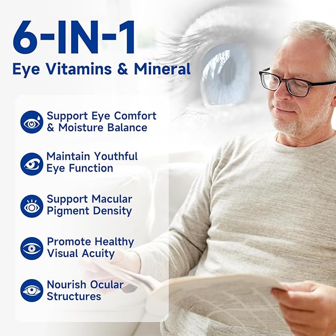 Eye Vitamin and Mineral Supplement Vision Support 240 Vegan Soft Gels, Contains Lutein, Zeaxanthin, Vitamin C & E, Zinc, Copper, Eye Health Supplements for Adults, 2 Packs