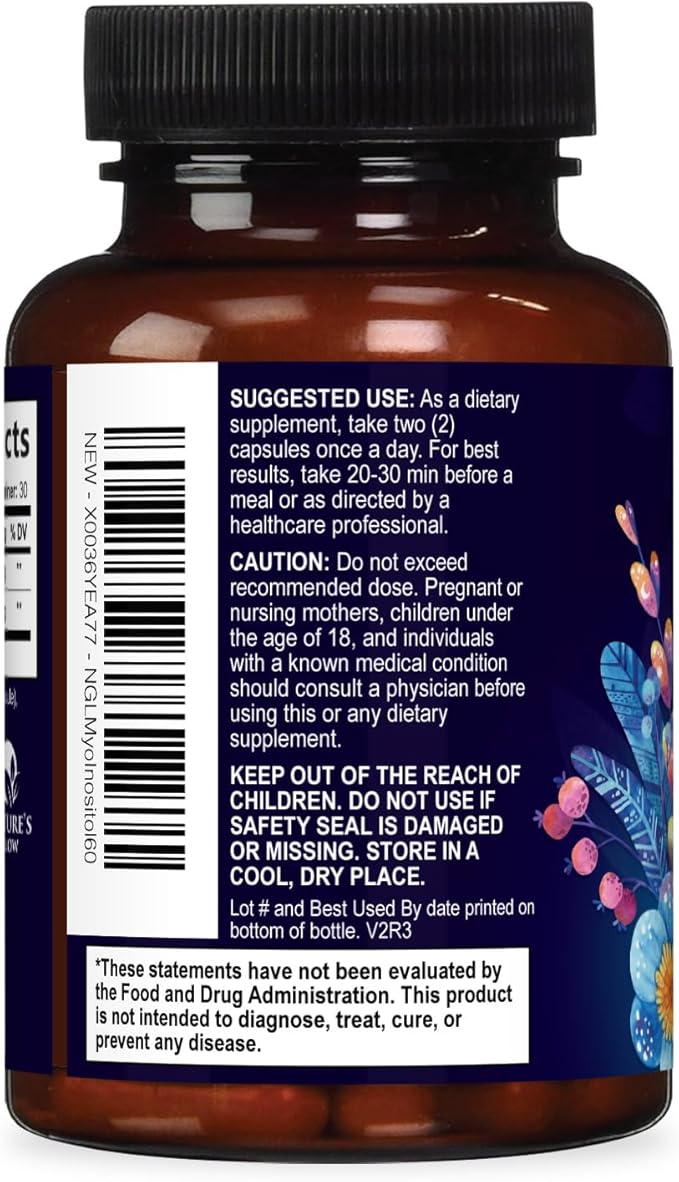 Myo-Inositol & D-Chiro Inositol 1025mg - 40:1 Ideal Ratio for Ovarian Support, Vegan Myo & D Chiro Supplement for Women's Natural Balance and Hormone Support, Vitamin B8, Non-GMO - 60 Capsules