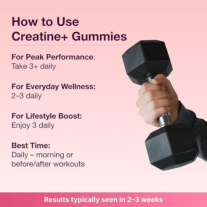 Bear Balanced Creatine Gummies for Men & Women - Creapure® Creatine Monohydrate, L-Theanine, L-Tyrosine & B12 for Muscle Growth, Strength, Focus, Energy & Health - Low Calorie, Sugar-Free, & Vegan