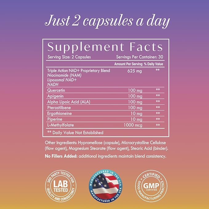 NAD+ Supplement – Triple Action Liposomal NAD+ & NADH Formula for Cellular Energy, Mitochondrial Support, and Longevity, Developed by Dr. Halland, 60 Capsules (30-Day Supply)