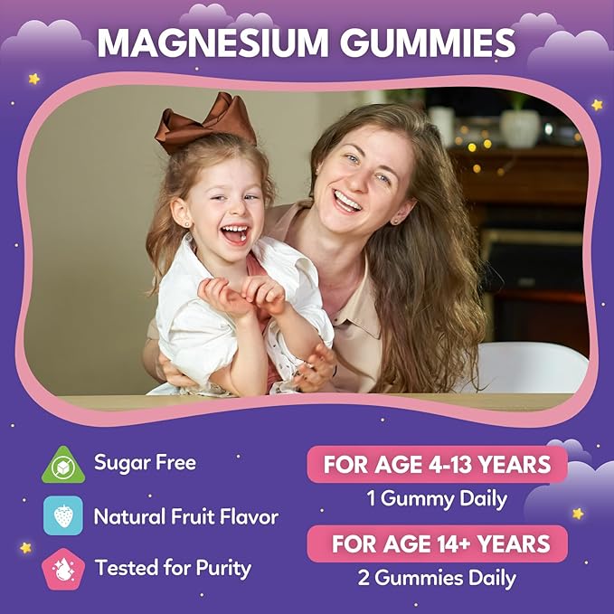 2PCS Magnesium Calming Gummies for Kids 4+ & Adults, Sugar Free Magnesium Supplement with L-Theanine, Chamomile, Vitamins B6, D3, K2, Zinc for Sleep, Relaxation, Focus & Muscle Support