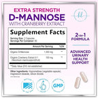 Organic D Mannose 1300mg per Serving Supplements - Extra Strength D-Mannose Capsules with Cranberry - for Natural Gentle Cleansing & Urinary Tract Health Support - Bottled in USA - 120 Capsules