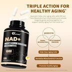 NAD Supplement 120 Capsules - Liposomal Nicotinamide Riboside w/Trans-Resveratrol & Quercetin - 1000mg NAD+ Supplement for Men and Women - Supports Energy and Focus - 60 Days Supply