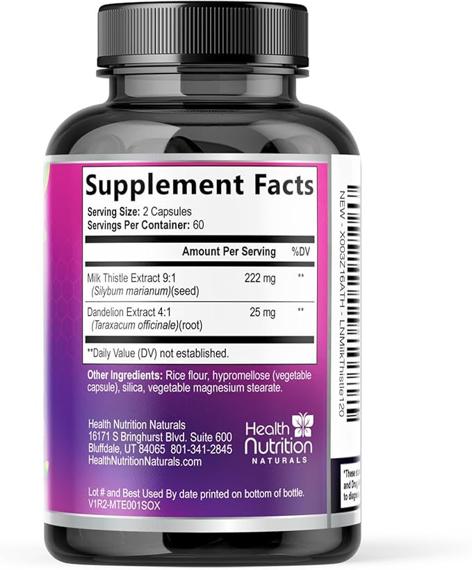 Milk Thistle Supplement - Liver Health Support with Dandelion Root & Silymarin Marianum, Liver Cleanse Detox & Repair - Nature's Milk Thistle Extract - 120 Capsules