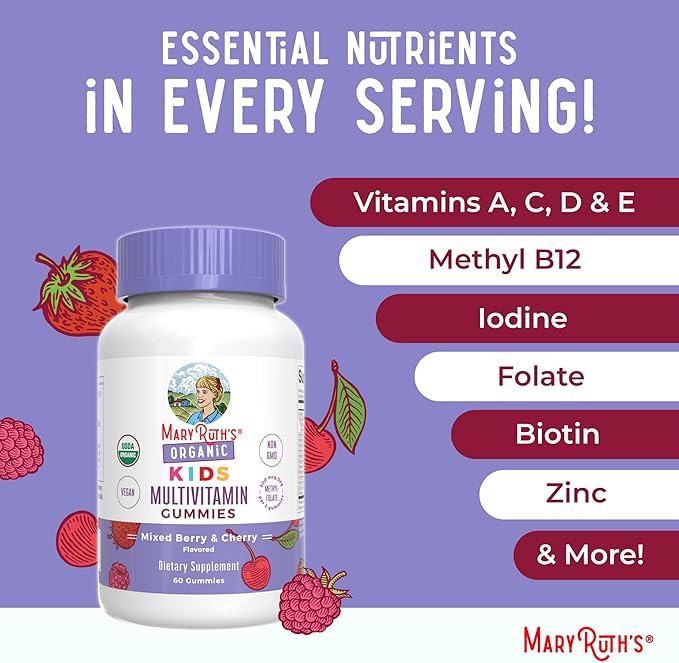 MARYRUTH'S Kids Vitamins | Multi | 1 Month Supply | Multivitamin Gummies for Ages 4+ | Multivitamin for Kids | Vegan | Only 2 Gummies a Day | 60 Count
