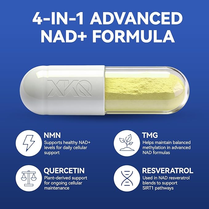 XKQ NAD Supplement, Liposomal NAD with Resveratrol｜NMN Supplement | NAD+ Supplement Resveratrol for Men & Women |, NAD Plus Supplement 910mg,60 Servings,Take 2 Daily