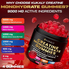 Creatine Monohydrate Gummies for Men & Women, 9000MG Creatine Gummies Sugar Free with L-Taurine, BCAA 2:1, B12 B6 for Boost Strength, Focus & Endurance, Vegan, Non-GMO, Raspberry 120pcs