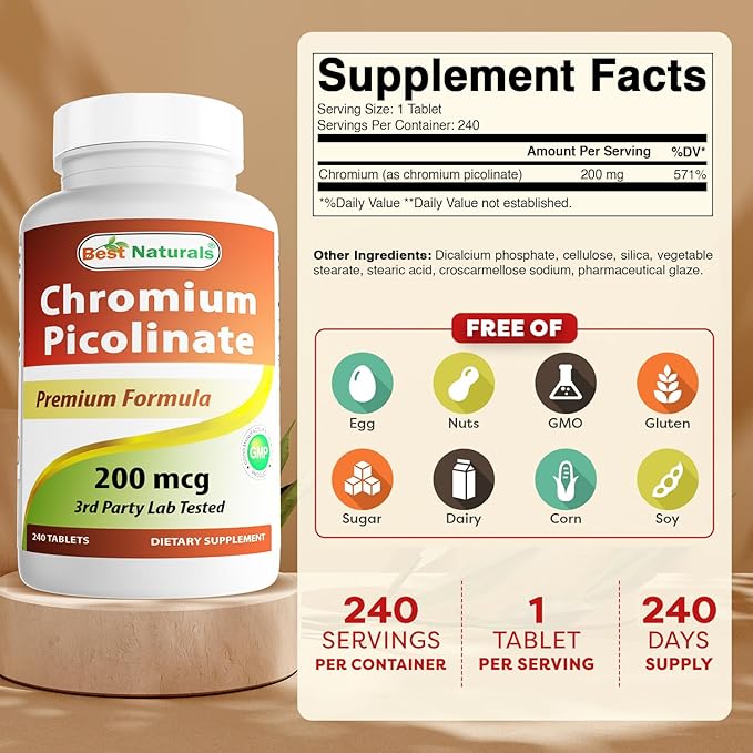 Best Naturals Chromium Picolinate Tablet, 200 mcg, 240 Count (Pack of 2)
