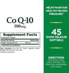 Nature's Bounty CoQ10 100mg for Heart Health Support, Non-GMO Q-Sorb Coenzyme Q-10 Antioxidant Support and Cardiovascular Wellness, Dietary Supplement, Rapid Release Softgels, 45 ct (Pack of 2)