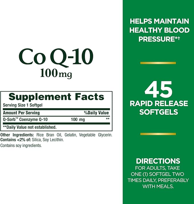 Nature's Bounty CoQ10 100mg for Heart Health Support, Non-GMO Q-Sorb Coenzyme Q-10 Antioxidant Support and Cardiovascular Wellness, Dietary Supplement, Rapid Release Softgels, 45 ct (Pack of 2)