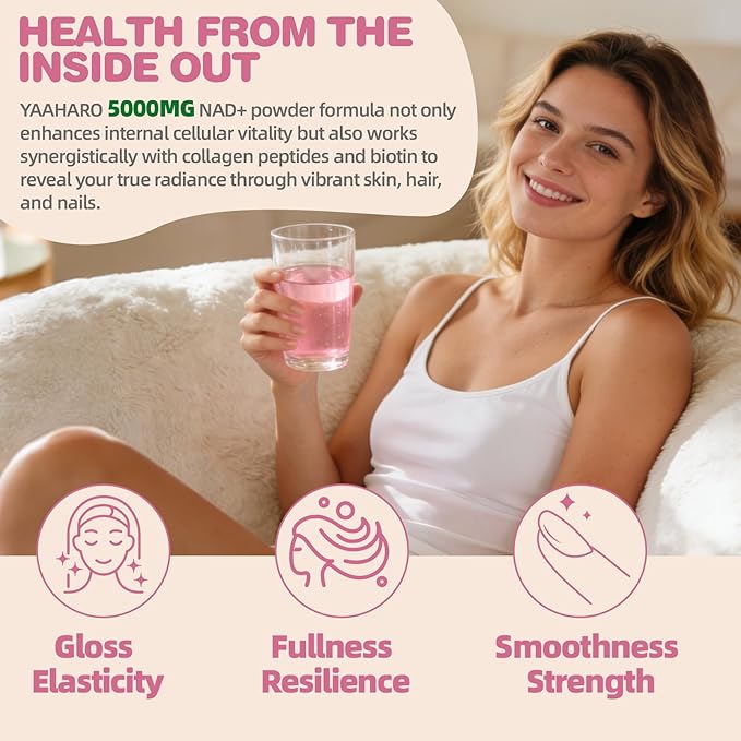 NAD Supplements for Women 5000mg, Liposomal NAD+ Powder with Resveratrol, Collagen Peptides, Biotin, CoQ10 & TMG for Healthy Aging, Cellular Energy, Hair Skin & Nails, Pink Lemonade Mix, 34 Servings