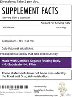 Brain Gain Lion’s Mane Supplement - 1000 mg Organic Dual Extraction with 30% Beta-Glucans for Memory, Focus & Brain Health - 60 Vegan Capsules