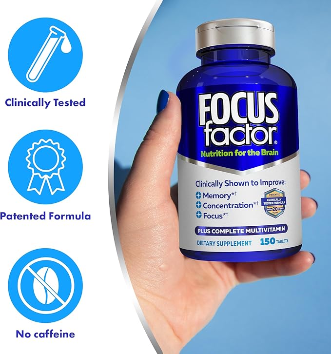 Focus Factor Nutrition for The Brain Improved Memory & Concentration Brain Supplement, 150 Count, 1 Pack (10407)