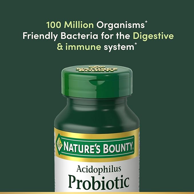 Nature's Bounty Lactobacillus Acidophilus Probiotic Supplement - Daily Probiotic for Women/Men Digestive Health,100 Million Organisms,Vegetarian,1 Serving per Day,120 Tablets,(Pack of 2)