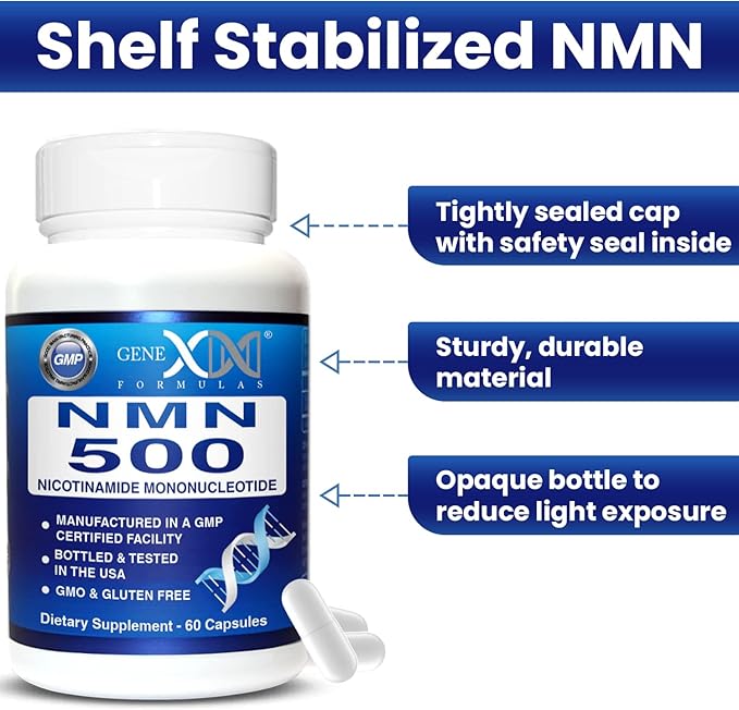 Genex Formulas NMN 500mg - 99% Pure Shelf Stabilized Supplement Capsules for Increased NAD Levels & Healthy Aging, GMP Certified, 500mg per Serving, 60 Capsules