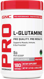 GNC Pro Performance L-Glutamine 5000mg, Amino Acid Supplement Powder, Supports Muscle Recovery, Function, Immune System, Plays Key Role in Protein Synthesis, Unflavored, 181 Servings