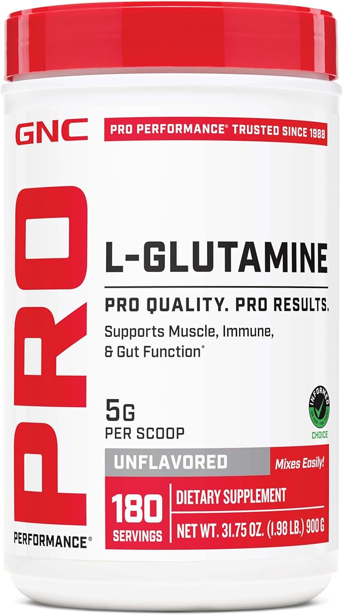GNC Pro Performance L-Glutamine 5000mg, Amino Acid Supplement Powder, Supports Muscle Recovery, Function, Immune System, Plays Key Role in Protein Synthesis, Unflavored, 181 Servings