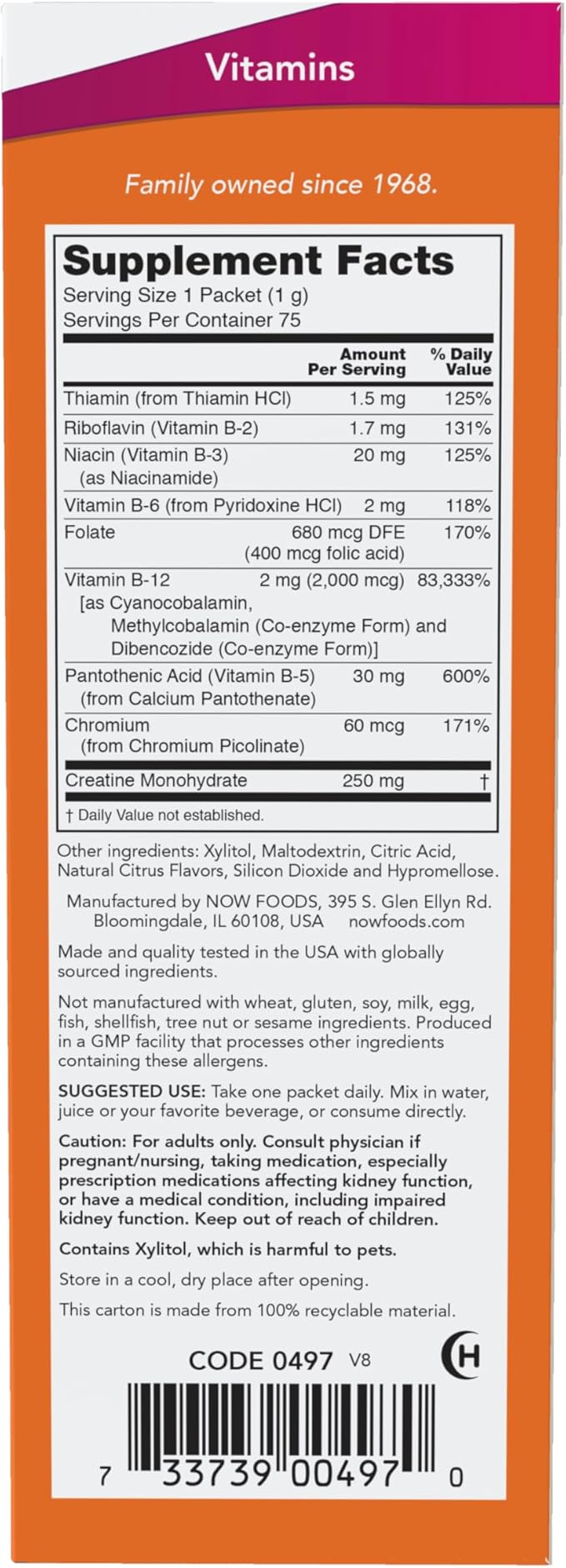 NOW Supplements, Instant Energy B-12 (2,000 mcg of B-12 per packet), Cellular Energy Boost*, 75 Packets