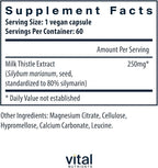 Vital Nutrients Milk Thistle Extract 250mg - Vegan Milk Thistle Supplement for Liver Function & Detox - Antioxidant Support for Glutathione Production - Gluten, Dairy, Soy Free - Non-GMO - 60 Capsules