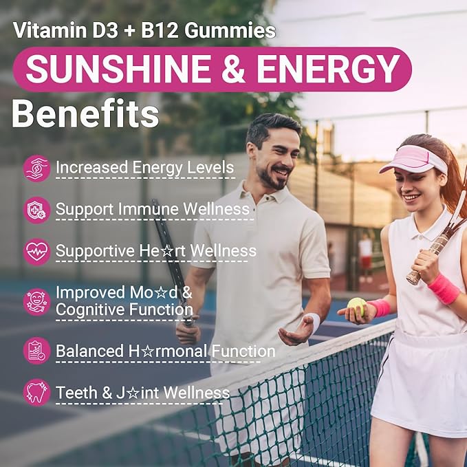 Vitamin D3 B12 Gummies, D3 B12 Vitamin for Adults, Vitamin D Supplement with Ashwagandha, Magnesium, Vitamin K2 for Immune & Energy Support