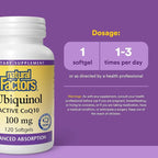 Natural Factors Ubiquinol 100 mg - Supports Heart Health & Natural Vitality - Antioxidant Support Supplement with Superior Absorption - Energy Support with Flaxseed Oil - 120 Softgels (120 Servings)