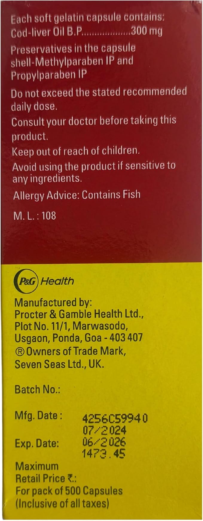 Seven Seas Cod Liver Fish Oil 500 Capsules